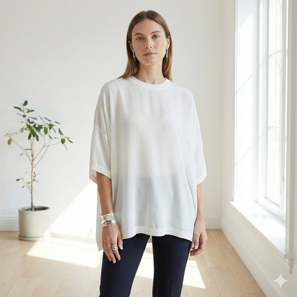 Complex Geometries white oversized silk tee shirt top - One size